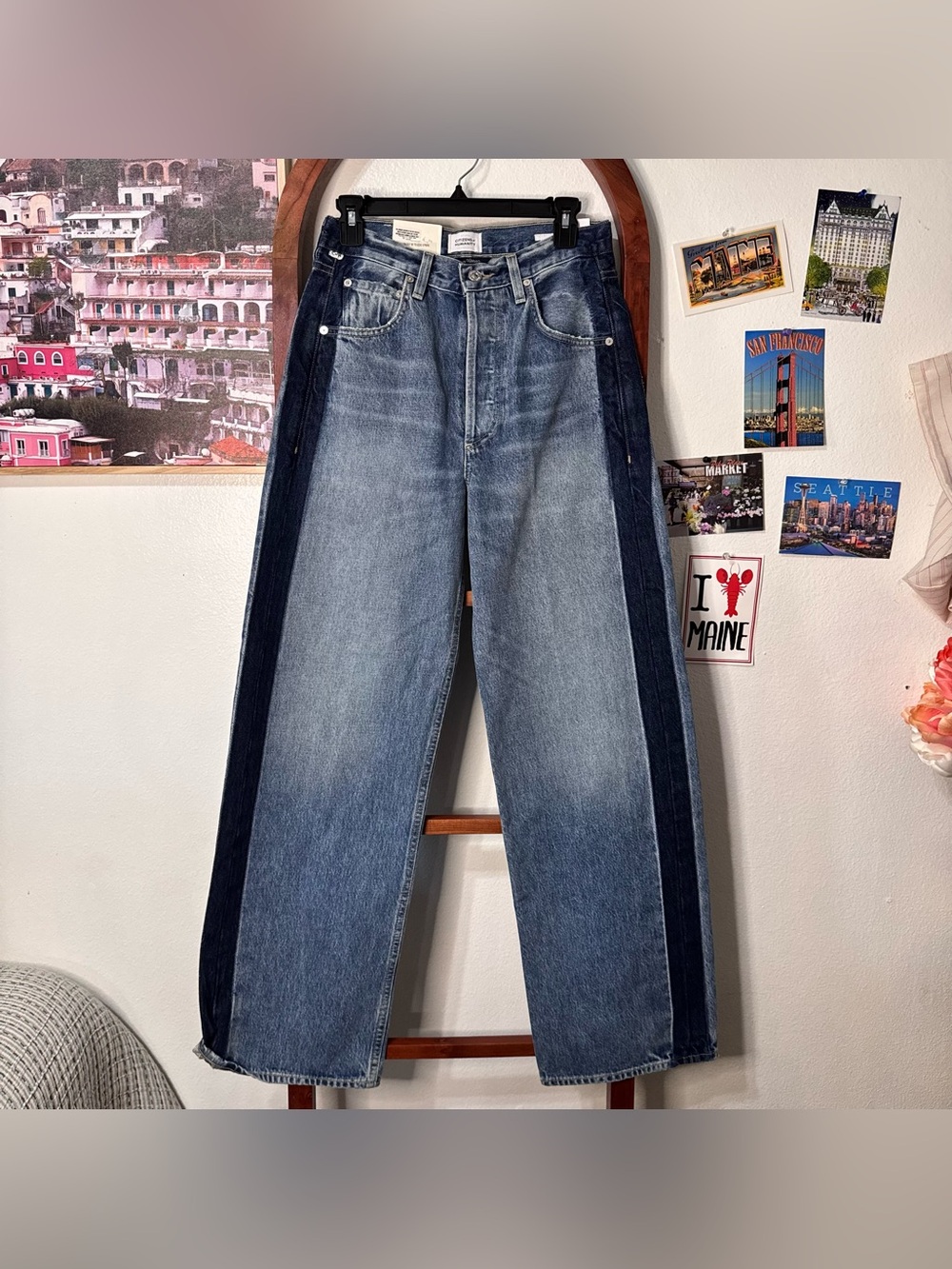 Citizens of Humanity Ayla Baggy Straight Tuxedo Stripe Jeans NEW - Picture 4 of 6